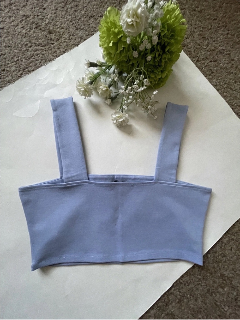 Zara Light Blue Square Neck Crop Tank Top - Women's Basic